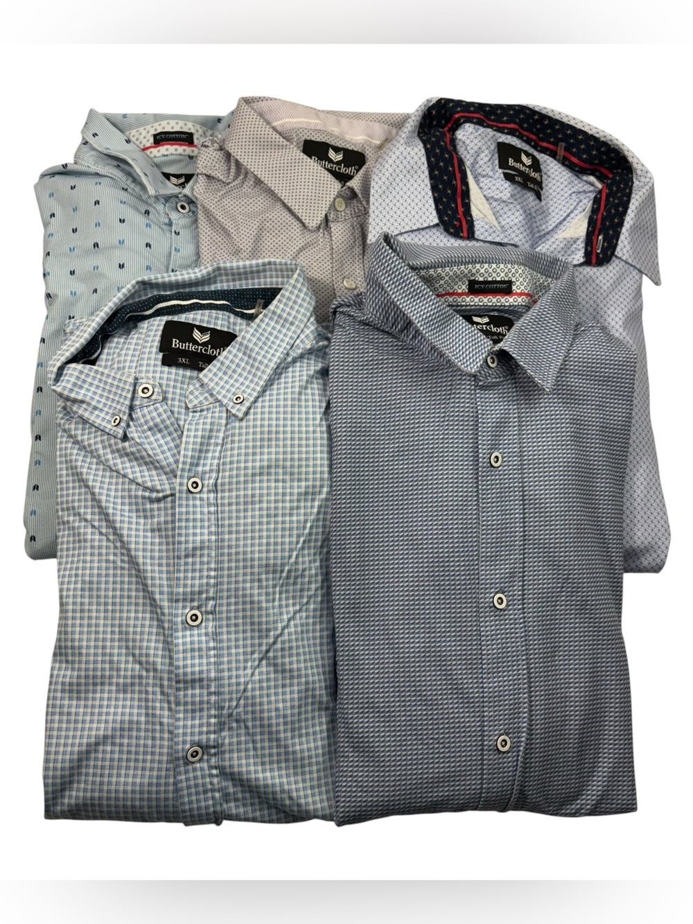Buttercloth Icy Cotton 5pc Pattern Long Sleeve Button Down Shirt Bundle 3XL 3X
